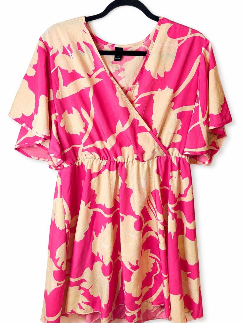 Emery Rose XL Pink Floral Faux Wrap Flutter Sleeve Dress